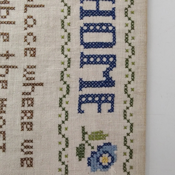 Vintage 1960s Handmade Cross Stitch Sampler 12” X 14” Completed NO FRAME - Picture 3 of 10